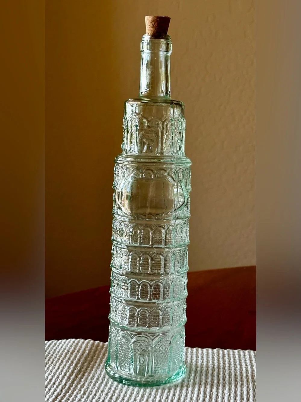 Vintage Green Glass bottle Leaning Tower of Pisa. Made in Italy. Cork included.